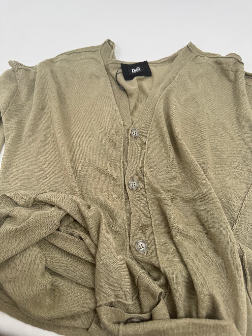 Dolce & Gabbana D&G Beige Tan 100% Linen Button Front Cardigan Size 52